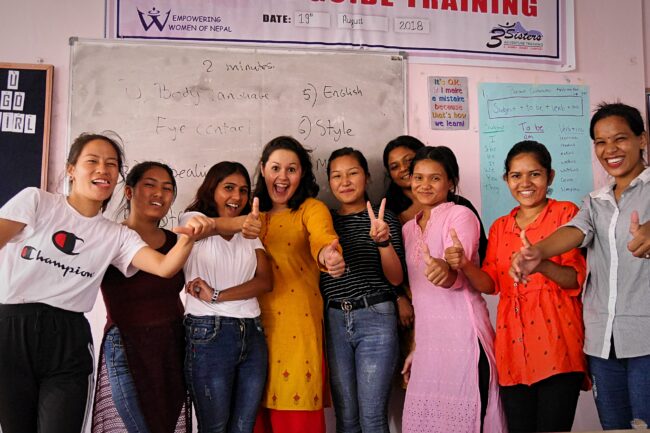 Together with my students in class at the Empowering Women of Nepal program.